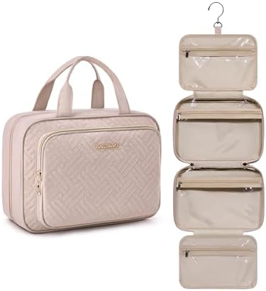 BAGSMART Travel Toiletry Bag Hanging Travel Makeup Organizer Cosmetic Bag Makeup Bag for Full Sized Toiletries, Basic-Pink