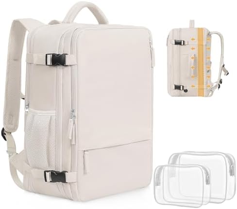 Travel Backpack For Women, Airline Approved Personal Item Bag, Carry On Backpack,17 Inch Laptop Backpack, Waterproof Casual Overnight Bag, Hiking Backpack (Beige)