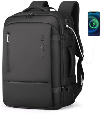 Travel Backpack for Men, Flight Approved Carry On Luggage Backpack with USB Port, Water Resistant Expandable Computer Daypack, 17.3 Inch Black Business Laptop Backpack for College/Work