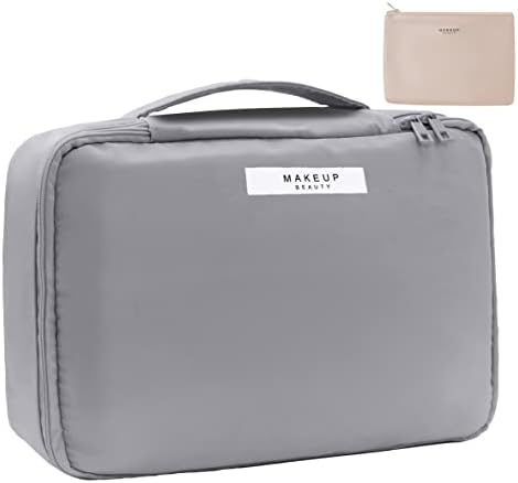 Queboom Travel Makeup Bag Cosmetic Bag Makeup Bag Toiletry bag for women and men (Grey)