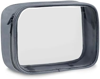 Clear TSA Approved Quart Size Travel Toiletry Bag for Carry On/Transparent 3-1-1 Liquids Pouch for Airport Airline/Durable Makeup Cosmetic Toiletries Bags for Women Men (Gray, 1 Pack)