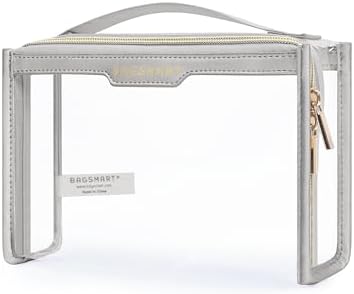 BAGSMART TSA Approved Toiletry Bag, Clear Travel Toiletry Bag, Makeup Cosmetic Pouch Bag for Women Men Carry on Airport Airline Quart Size Compliant Bag Organizer for Travel Essentials-1PCS Silver