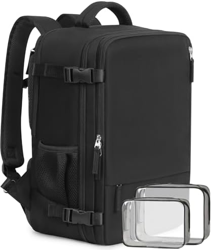 Travel Backpack for Men Women, Large Carry On Backpack, Personal Item Bag Airline Approved, Laptop Backpack 17.3 inch, Business Work Gym Weekender Bag, Black