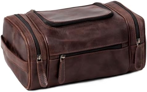 ELIZO Leather Toiletry Bag For Men Women LARGE DoppKit Mens Hanging Toiletry Bag (PREMIUM LEATHER) Travel Bag for Traveling Cosmetic Toiletries Bag Shaving Bag (Walnut)