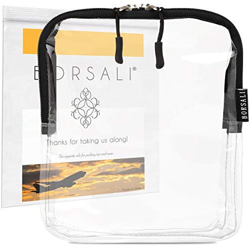 BORSALI TSA Quart Size Bag Approved for Carry On Travel – One (1) Quart Clear Toiletires, Cosmetic and 3-1-1 Liquids Toiletry Bag