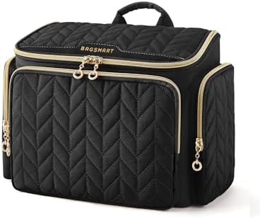 BAGSMART Travel Toiletry Bag, Large Wide-open Travel Bag for Toiletries, Makeup Cosmetic Travel Bag with Handle-Black