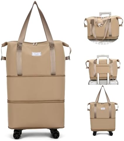 Travel Bag With Wheels,Expandable And Foldable Luggage Bag, Spare Travel Bag, Detachable Roller Travel Bag,Luggage Bag,Travel or Business Trip (khaki)