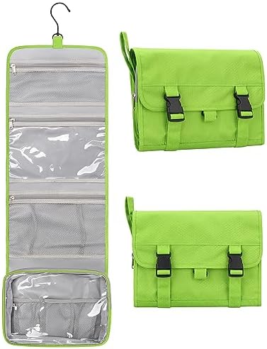 Relavel Travel Hanging Toiletry Bag for Men Women Travel Kit Shaving Bag Waterproof Large Makeup Bag Wash Bag Makeup Organizer Cosmetic Case for Bathroom Shower Green
