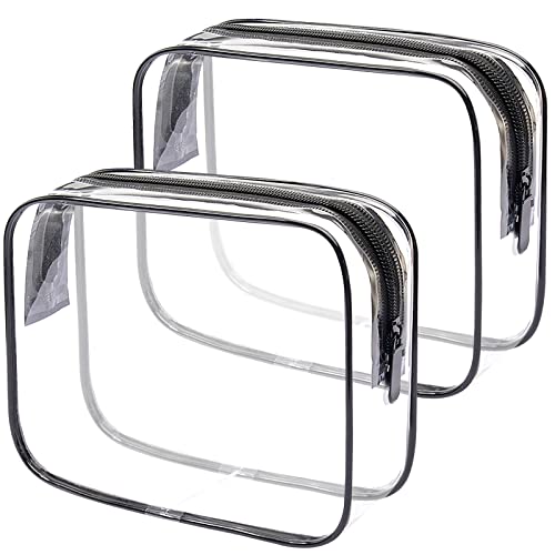 Lermende 2pcs Clear Toiletry Bag for Traveling, TSA Approved Travel Toiletry Bag, Carry On Airport Airline Compliant Bag Quart Sized Clear Makeup Bags for Travel (No-SC-Black)