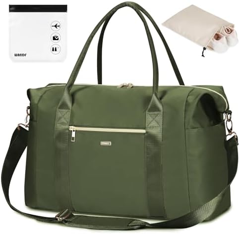 WANDF For Spirit Airlines Personal Item Bag 18x14x8 Travel Duffel Bag with TSA Approved Quart Size Bag & Shoes Bag Weekender Overnight Bag Carry-on Luggage for Women (Drak Green）
