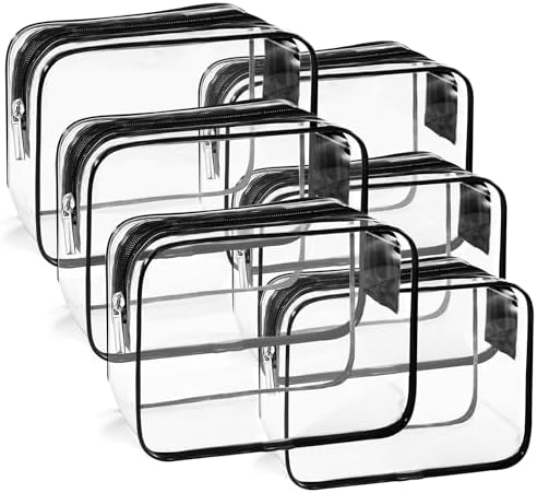 TSA Approved Toiletry Bag, Clear Travel Toiletry bag, Travel Makeup Cosmetic Bag Set for Women Men, Portable Toiletry Bag for Travel, Bathroom and Organizing (black 6 pcs)