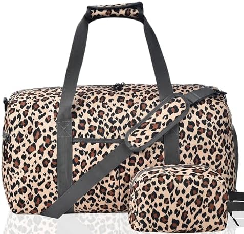 50L Cute Duffle Bag Women Travel – Weekender Bag for Women Travel – Hospital Bag for Labor and Delivery – Overnight Bag with Shoe Compartment(Leopard)